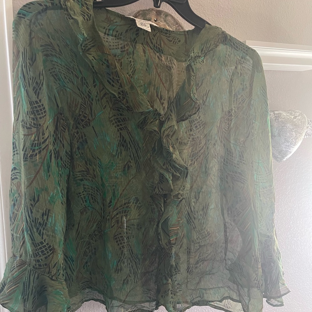 Y2K Remember the Green Versace dress JLo wore Similar Print Silk Blouse Style XL